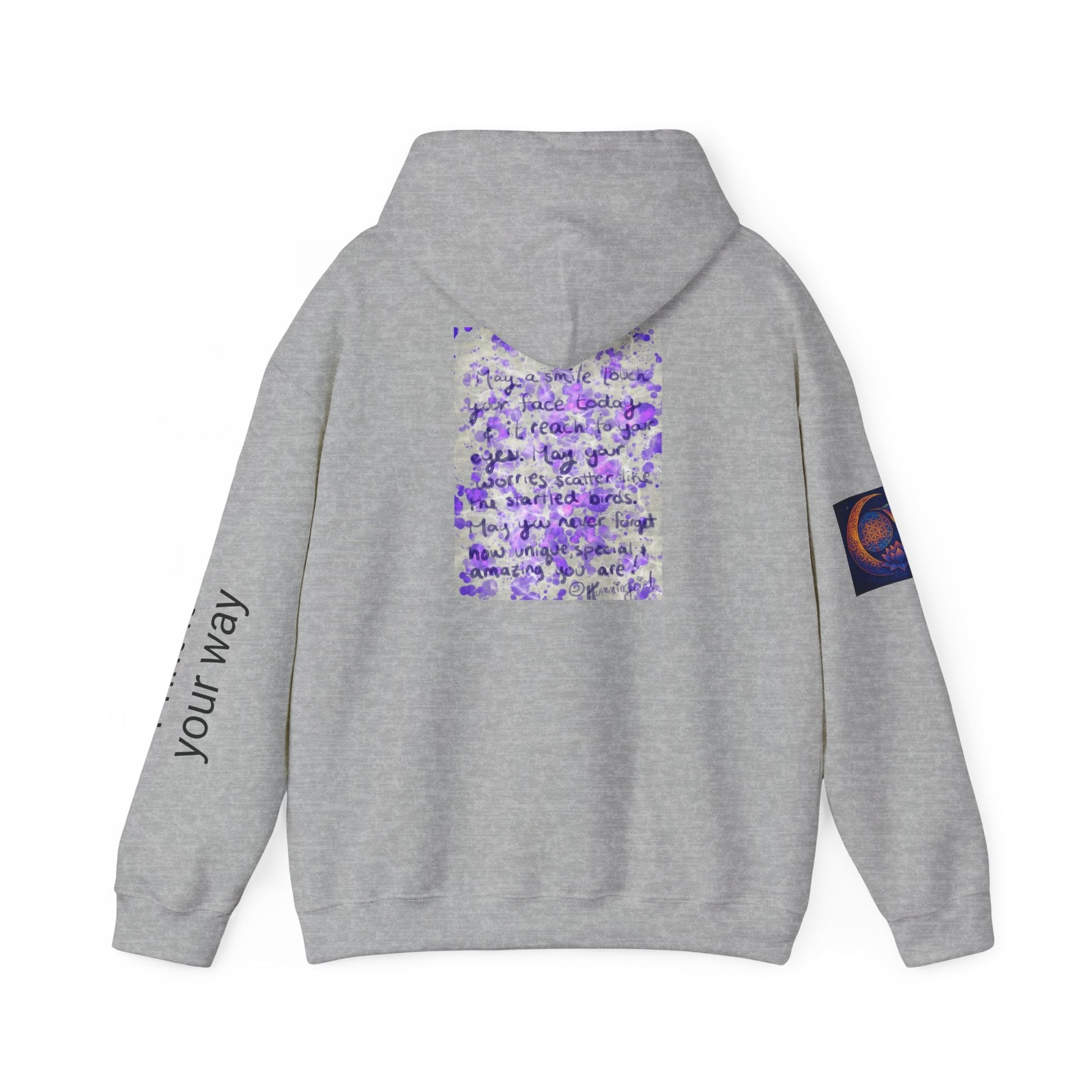 Purple Smile Graphic Hoodie, Unisex Sweatshirt for Comfort & Style, Cozy Gift for Art Lovers, Casual Wear, Spring Essentials - Moon Mama Inspired’s Lightwoven